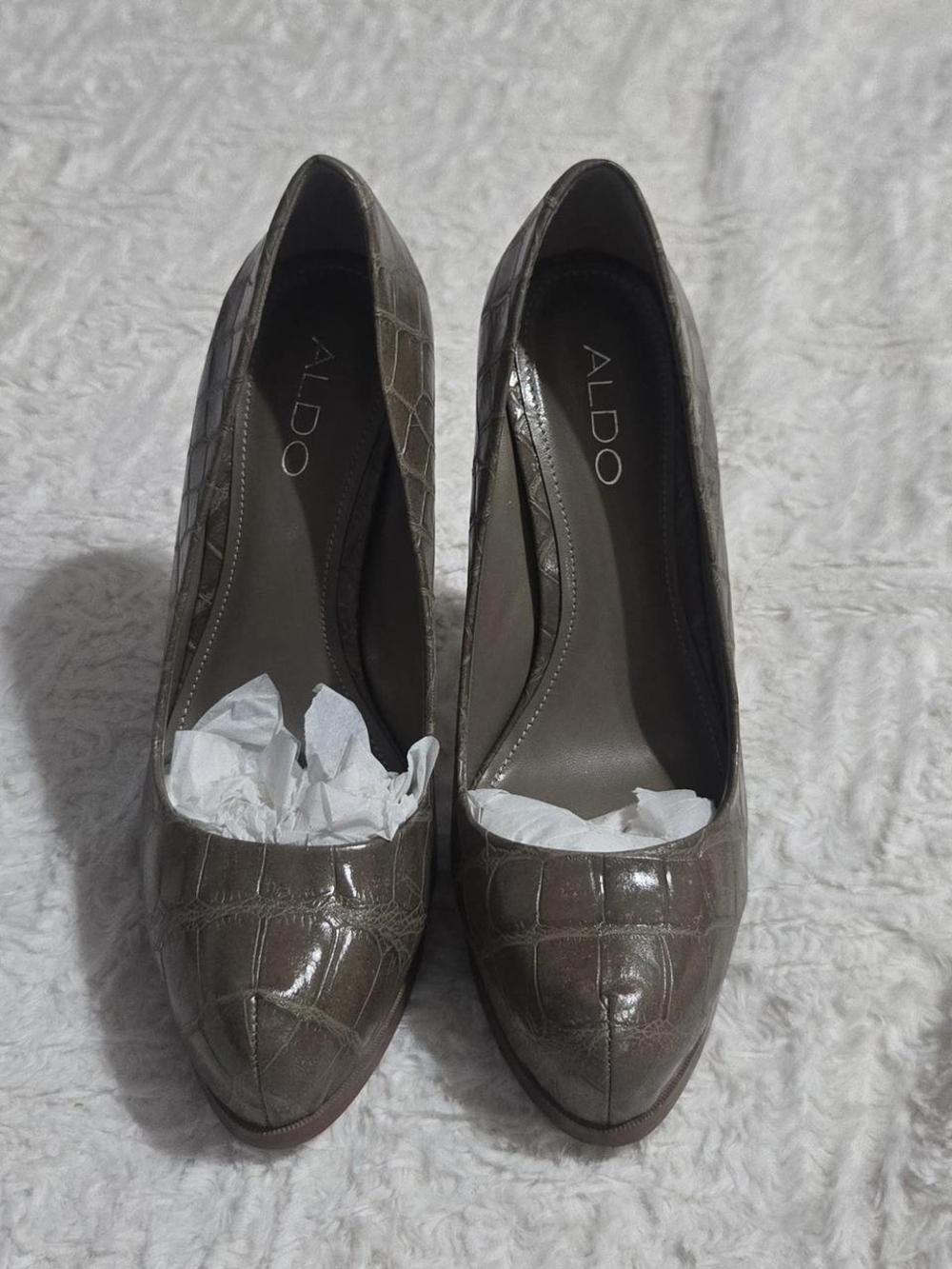 ALDO Croc-Embossed Taupe Pointed-Toe Pumps